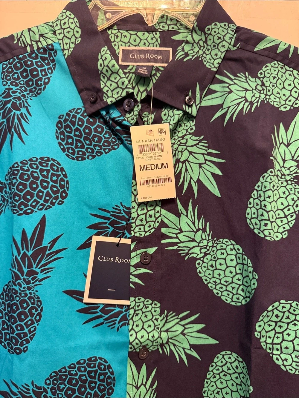 Club Room Men’s Split Teal and Black Pineapple Button-Down Shirt